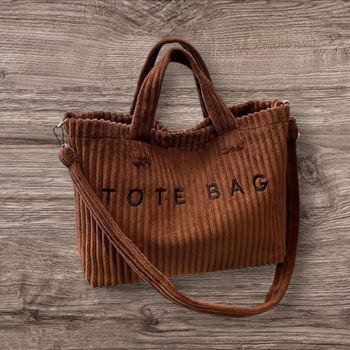 Grand sac fourre-tout chocolat Tote Bag velours côtelé 