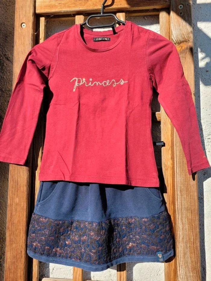 IKKS ensemble 3 pièces, jupe molleton+ haut manches longues et sweat court bordeaux et doré, 6 ans - photo numéro 6