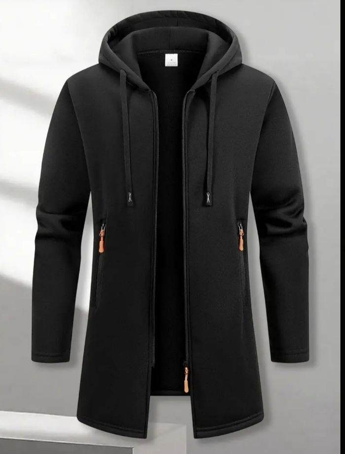 Veste à capuche vintage pour homme, style décontracté mi-long, sweatshirt chaud pour automne et hiver