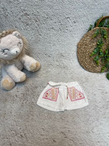 Short blanc avec broderie rose et doré - Vertbaudet 