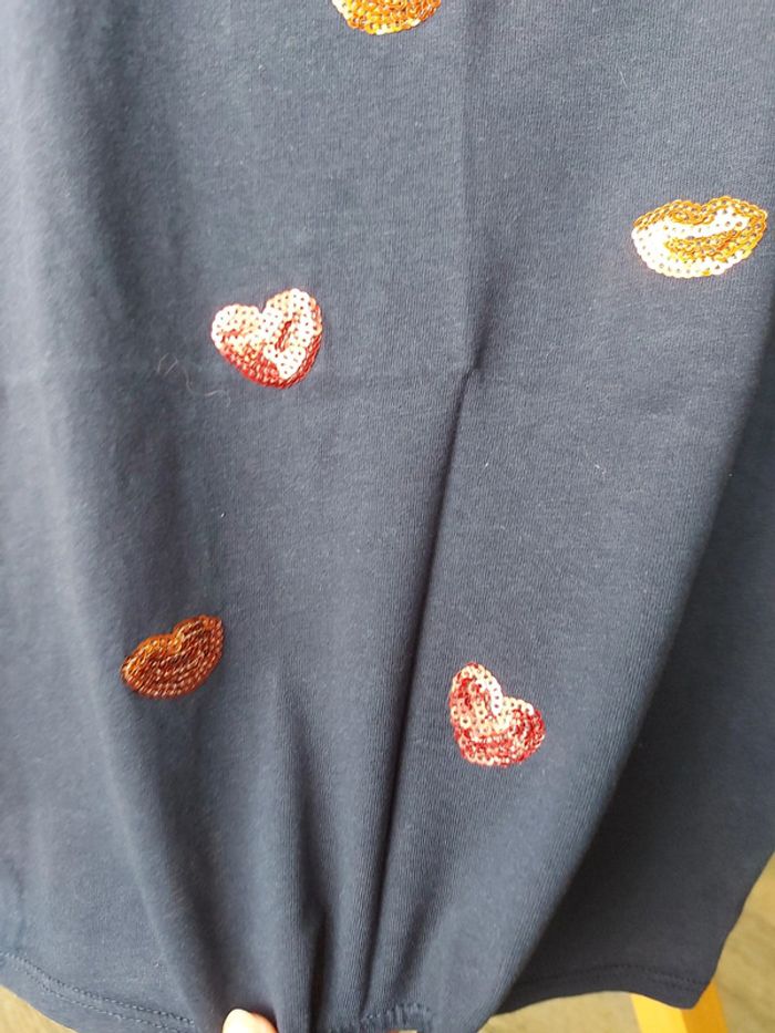 Tee-shirt manches courtes Vertbaudet 4 ans bleu marine sequins - photo numéro 6