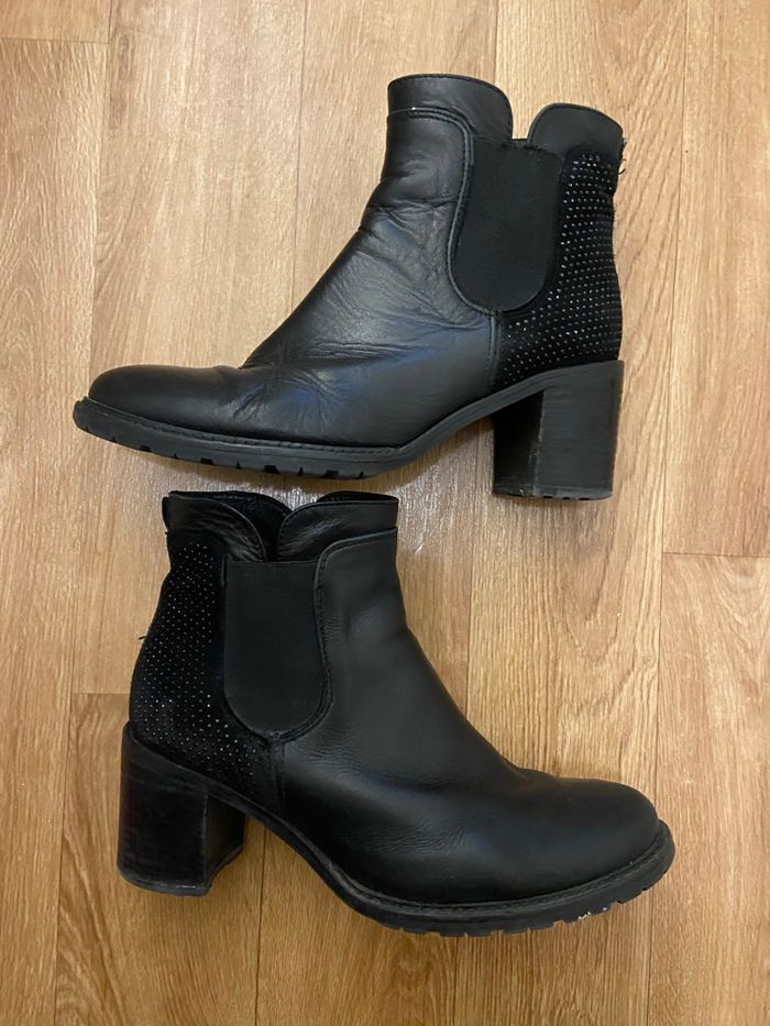 Bottines crantées noires cuir 38 - photo numéro 5