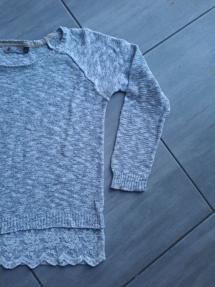 Pull gris à dentelle Kwoman Taille M - photo numéro 3