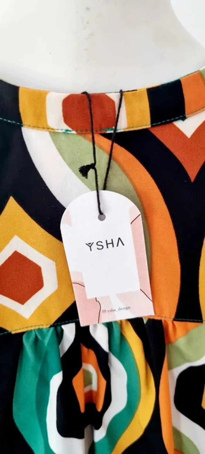 Blouse ysha imprimée graphique multicolore neuve avec étiquette 38 - photo numéro 2