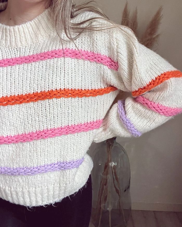Pull crème et multicolore maille rayures taille xs - photo numéro 2