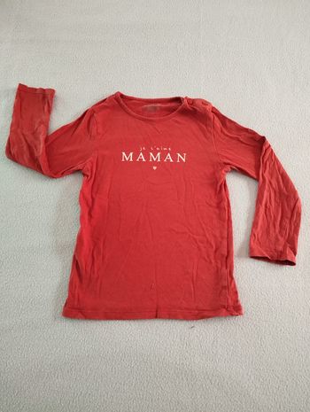 * T-shirt rouge "Je t'aime Maman" manches longues T3A Kiabi
