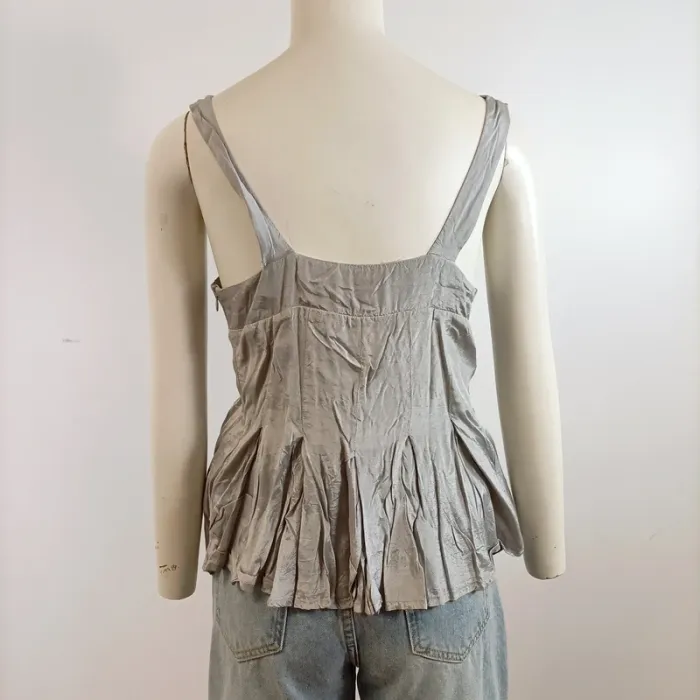 Haut fluide Kookaï gris perle détail plastron rondes T40 col plongeant A1578 - photo numéro 10