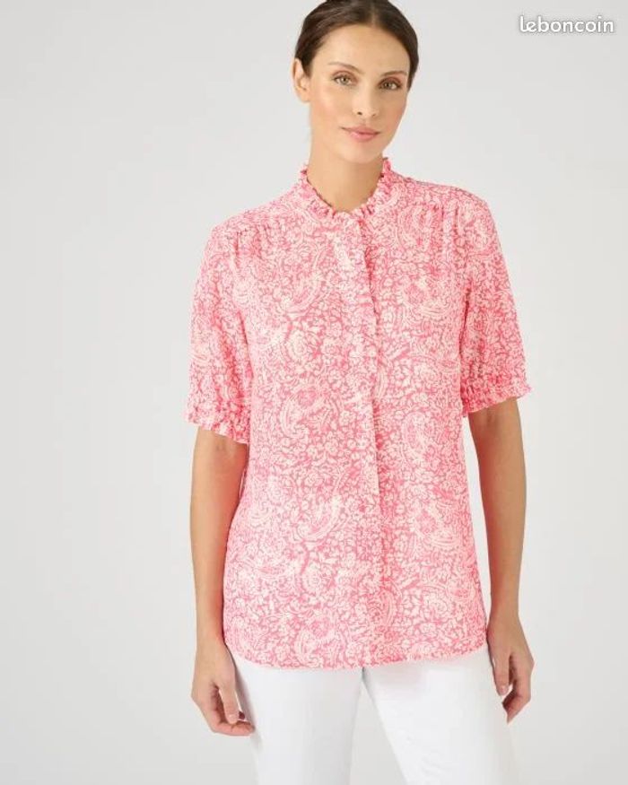 Chemisier fantaisie volantée - rose indien - taille 46 - DAMART - photo numéro 2