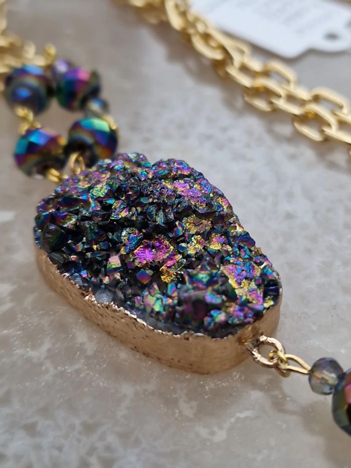 Collier Doré Pierre Agate Perles Cristal Multicolore - photo numéro 15