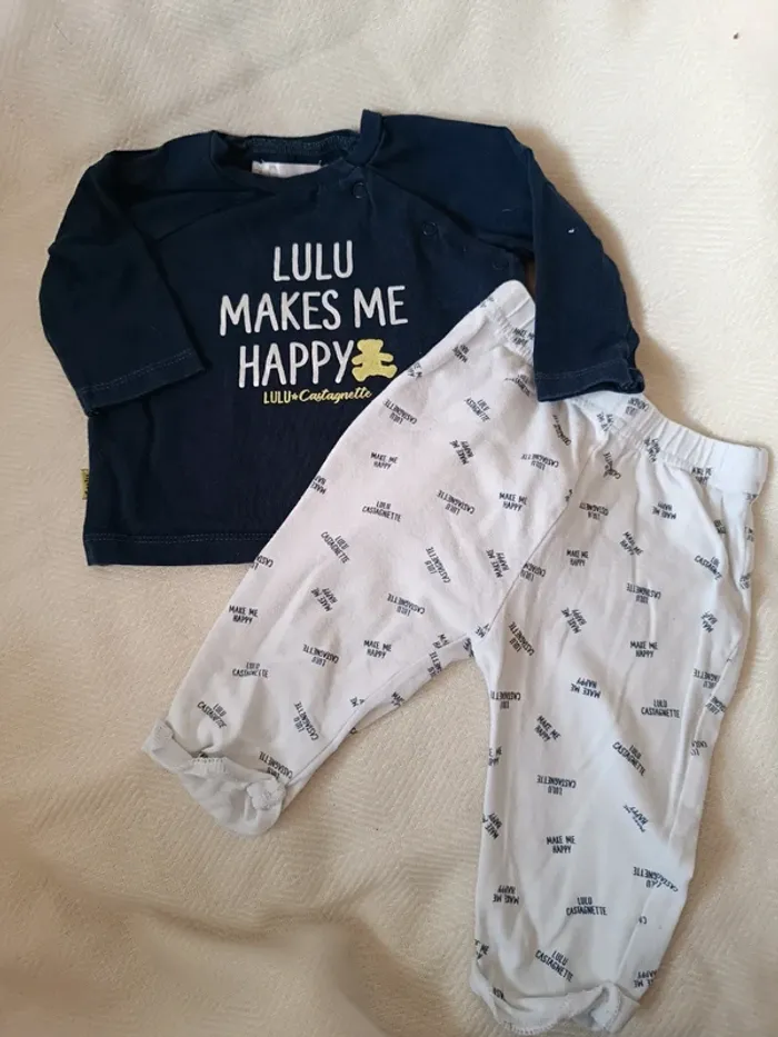🎀 jolie pyjama bleu marine et blanc deux pièce lulu castagnette taille 6 mois 🎀