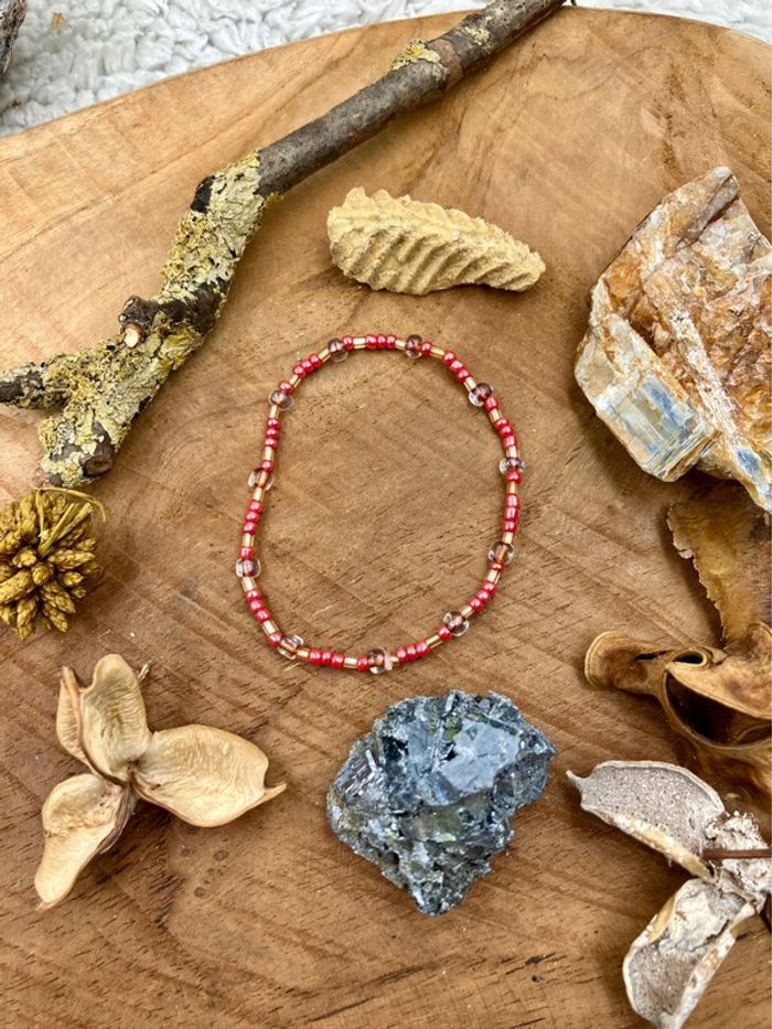 Bracelet en perle de rocaille rouge - élastique - ethnique - photo numéro 2
