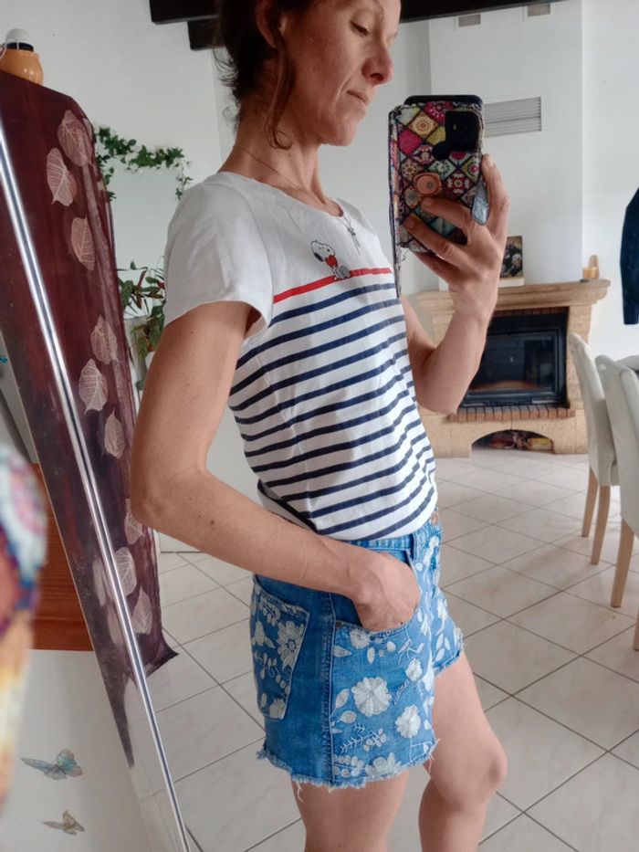 T-shirt femme s rayé Snoopy c85 - photo numéro 3