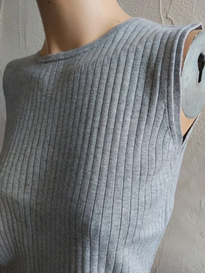 Débardeur gris côtelé pour femme Taille S - photo numéro 3