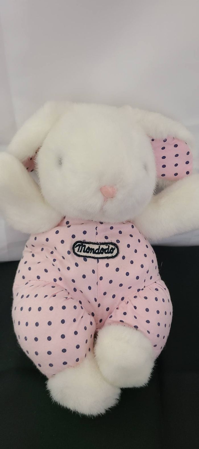 peluche lapin corps rose pois noir mondodo