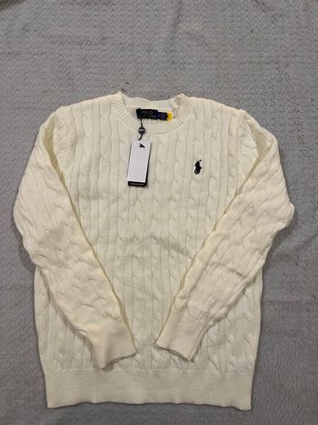 Torsadé Blanc Ralph Lauren / Taille M / Logo Brodé Noir / Sans Capuche 