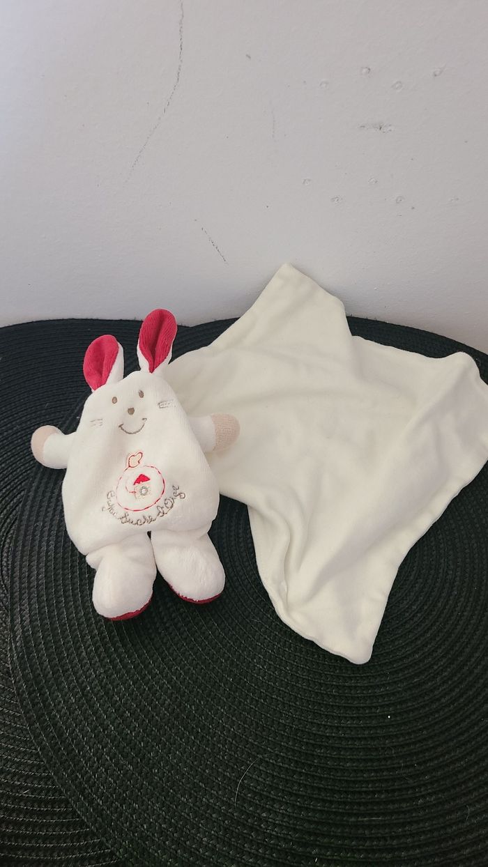 Doudou plat Lapin Cajou blanc écru rouge bordeaux mouchoir carré Sucre d'Orge - photo numéro 4