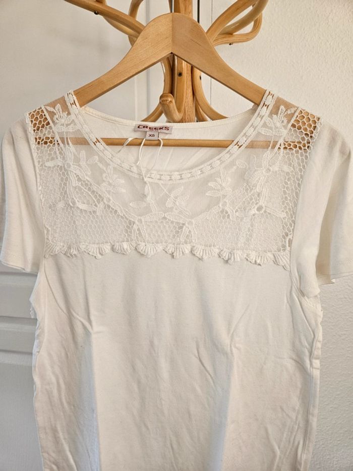 Tee-shirt blanc taille 34 Creeks neuf - photo numéro 3