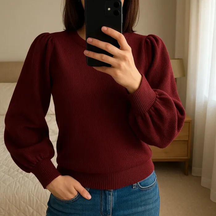 Pull bordeaux Etam taille M manches bouffantes