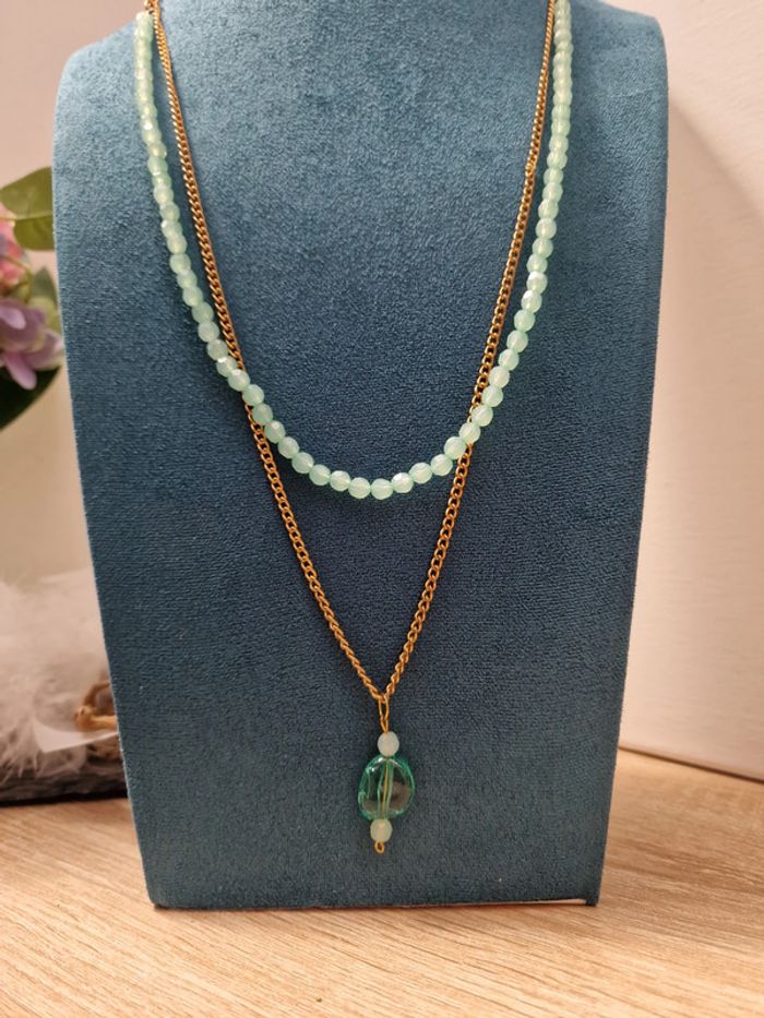Collier Sautoir Doré Vert - photo numéro 4