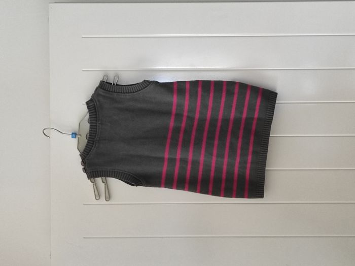 Robe sans manches bébé fille 12 mois – rayée gris et rose – avec poche - photo numéro 3