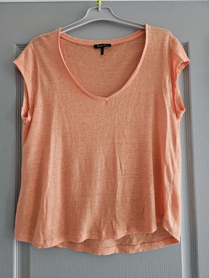 T-shirt débardeur en lin femme - Taille L / 40 - Massimo Dutti - Saumon corail - photo numéro 3