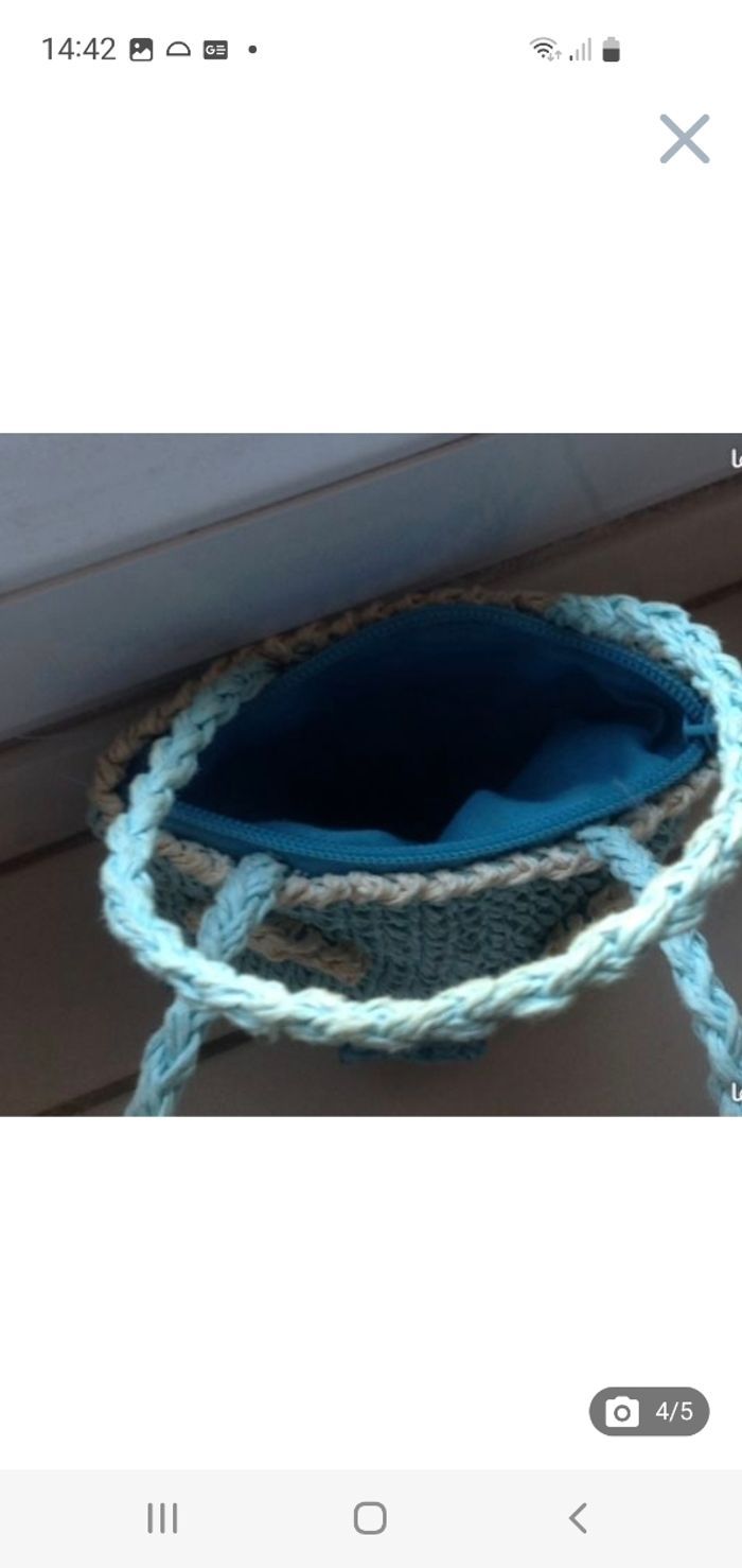 Petit sac à main enfant bleu turquoise en paille - photo numéro 4