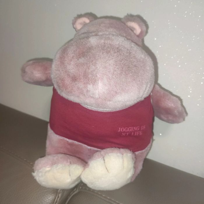 peluche rose hippopotame et blanc - photo numéro 2
