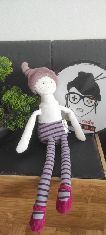 doudou moulin roty aimé et celeste poupee fille violet bland rose marron Peluche