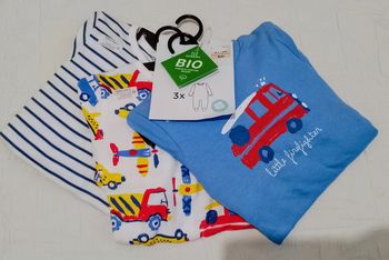 Tex baby lot 3 pyjamas coton bio camion pompier police rayures