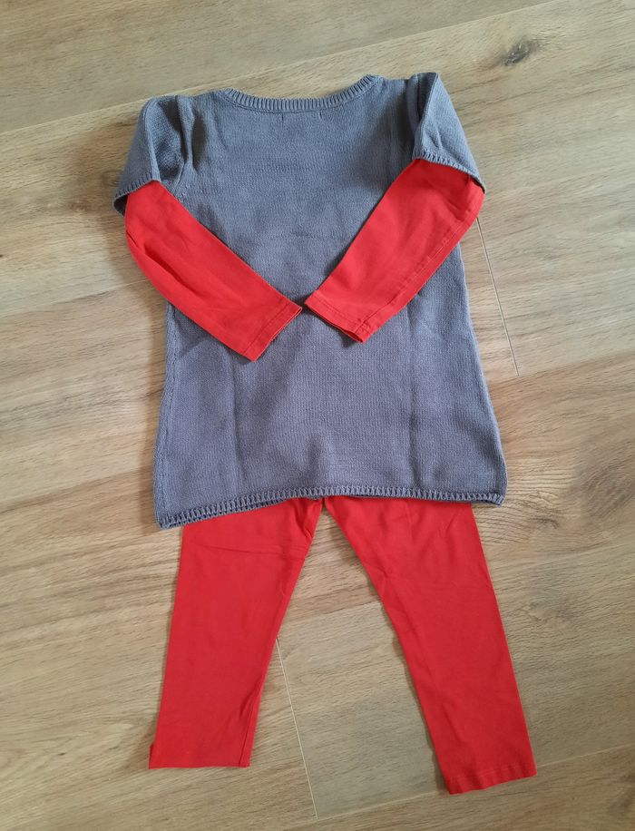 Ensemble hiver robe-pull grise Vertbaudet+ T shirt et legging orange TAO 4 ans - photo numéro 4