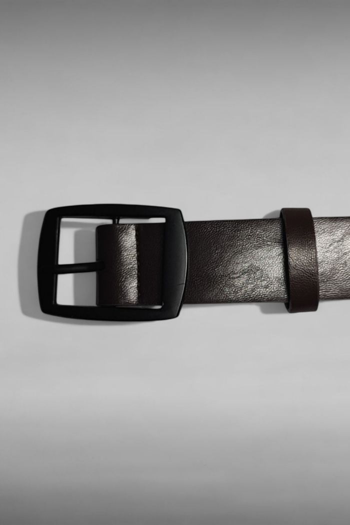Ceinture cuir PU marron foncé / Boucle acier noire / 117CM - photo numéro 2