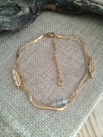 Bracelet aigue marine et plumes en acier inoxydable