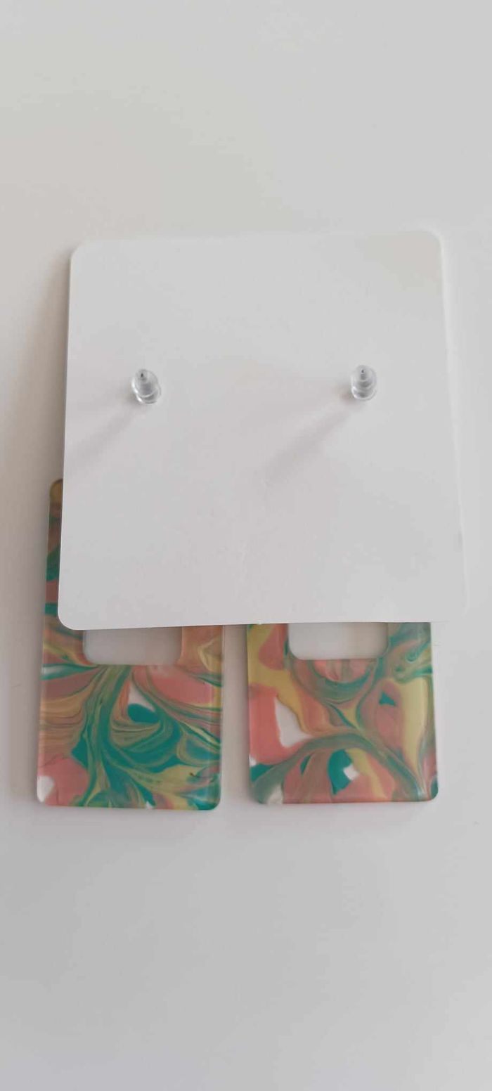 Boucles d'oreilles fantaisies pendantes rectangles creux colorés graffitis - photo numéro 2