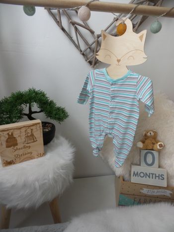 Jolie pyjama ouverture pression avant blanc bleu gris rayé bébé mixte bébé fille ou bébé garcon 0 mo
