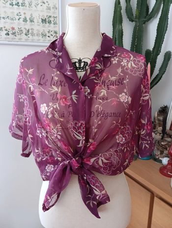 Chemise vintage voile Bordeaux fleuri
