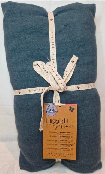 Drap housse Soline Ardoise Lin lavé 160x200cm 