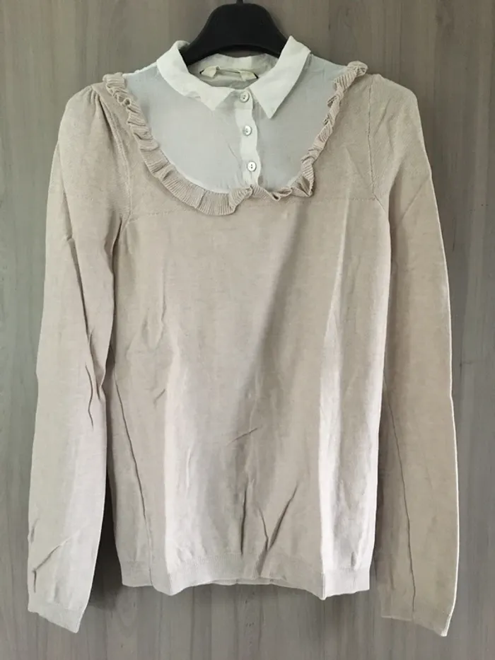 Pull chemisier Naf naf T.36 beige
