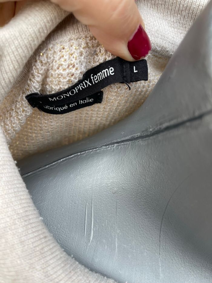 Pull style polo en maille beige et doré - Monoprix - photo numéro 6
