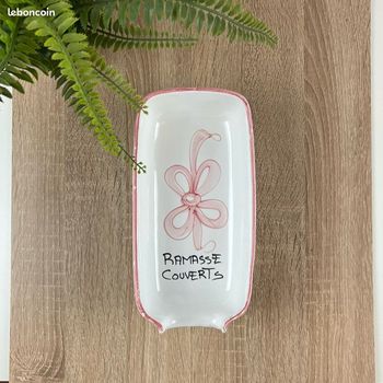 Ramasse couvert en porcelaine d’époque 80/90 - blanc et rose
