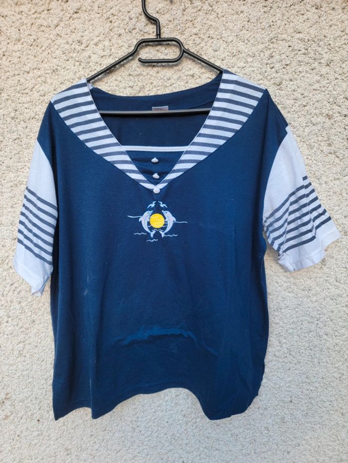 T-shirt unique marinière dauphin soleil vintage chic