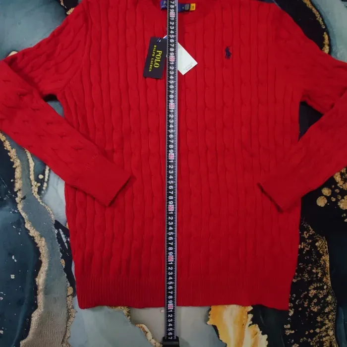 Pull torsadé à col rond Ralph Lauren - Taille XL - Rouge logo brodé noir - Neuf - photo numéro 3
