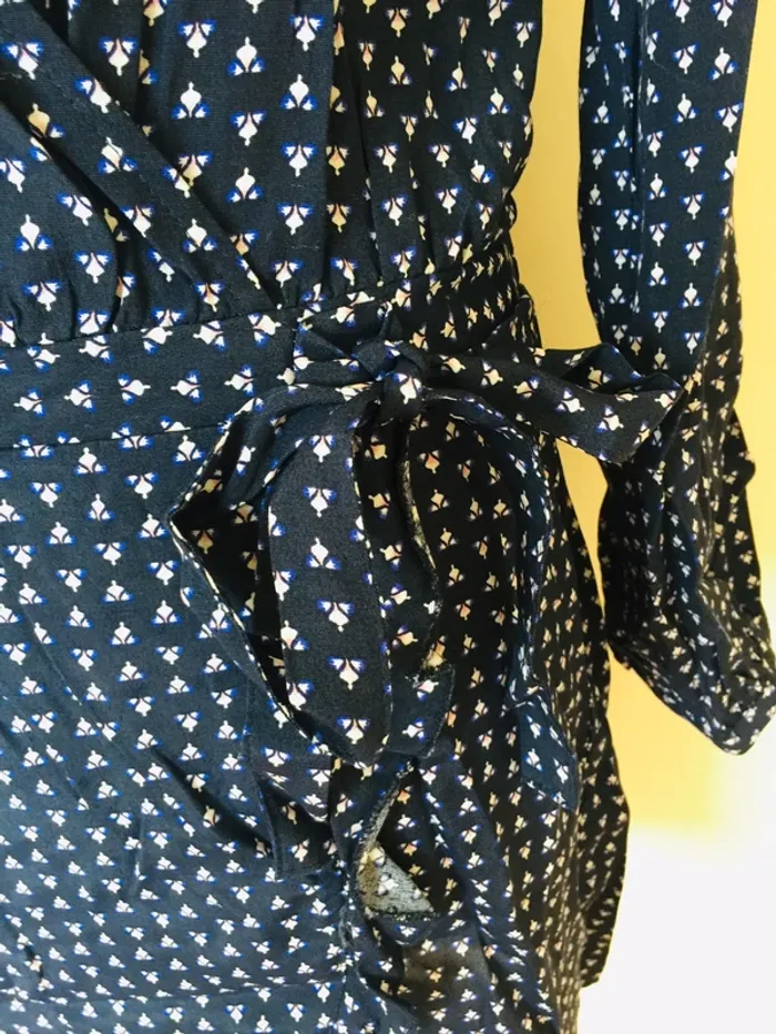 Robe bleu marine à motifs, effet cache cœur - photo numéro 5