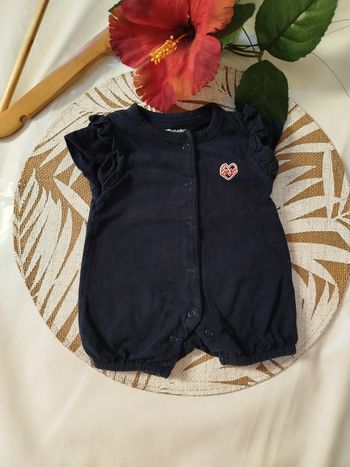 Barboteuse cache cœur bleu marine fille 3 mois Vertbaudet
