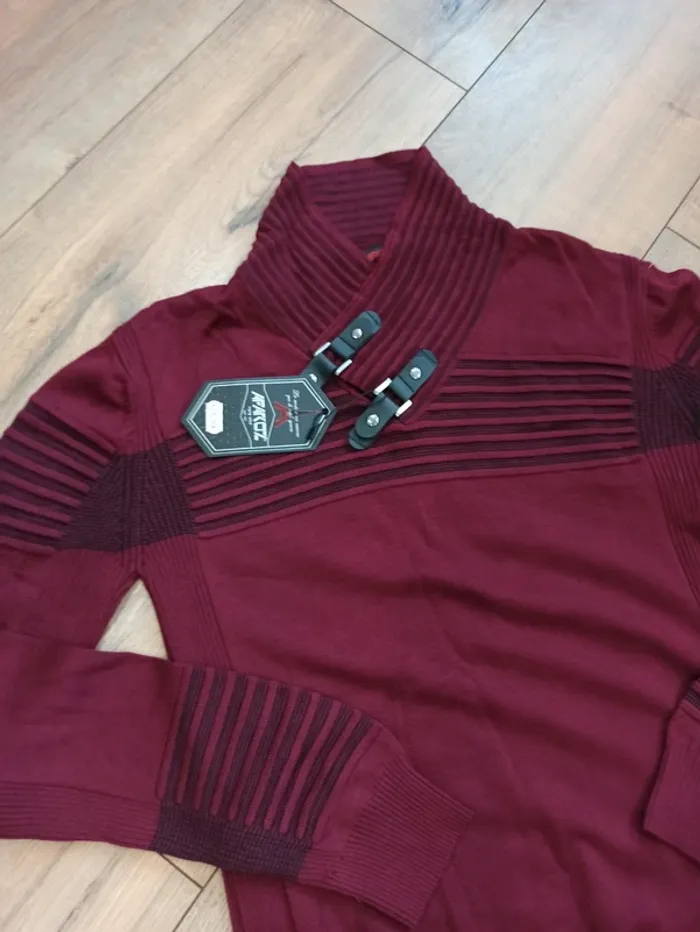 Pull bordeaux et noir homme manches longues XXL - photo numéro 3