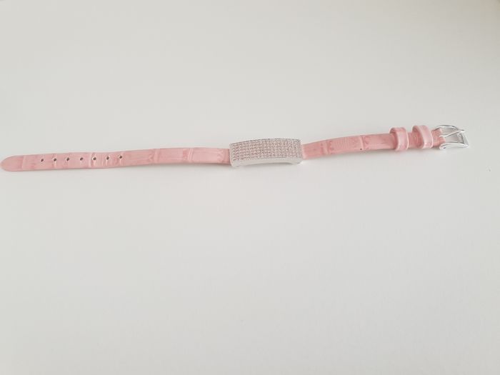Bracelet cuir de veau rose avec oxyde de zirconium rose - photo numéro 3