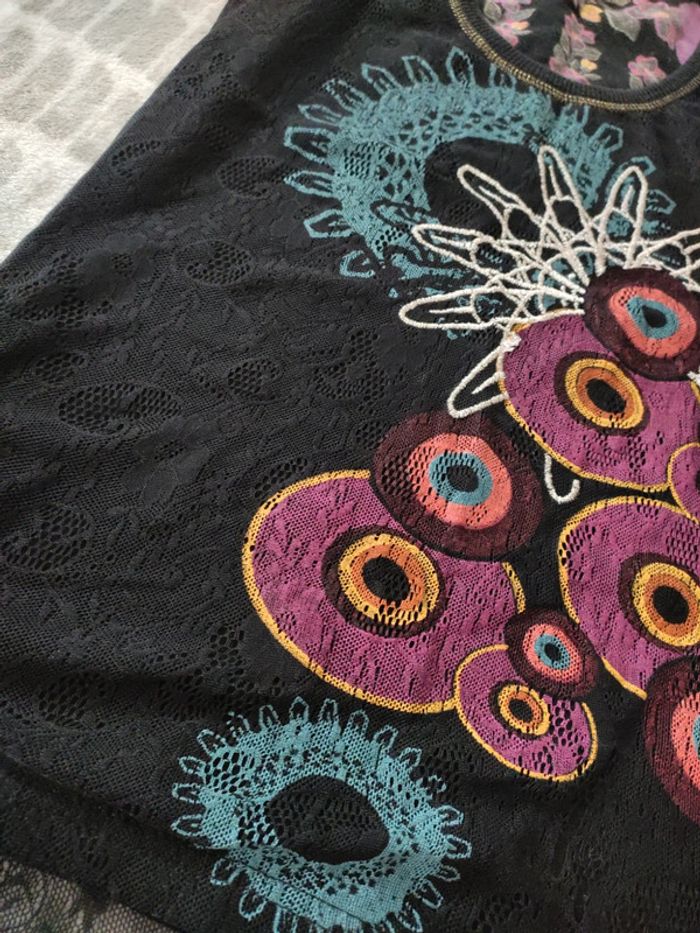 Débardeur noir multicolore dentelle Desigual taille 38 - photo numéro 5