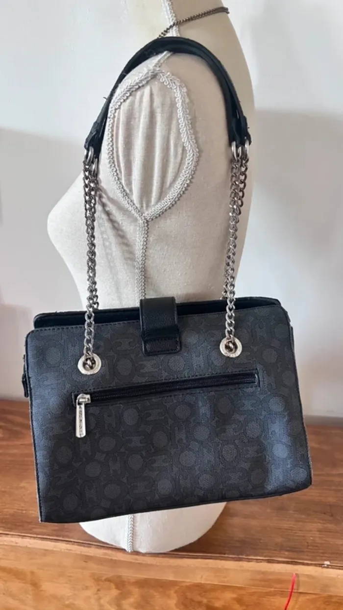 👜 sac à main gris chaîne argenté simili cuir grainé - photo numéro 3