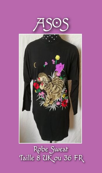 Robe sweat noir multicolore tigre fleurs taille 36 ou S Asos