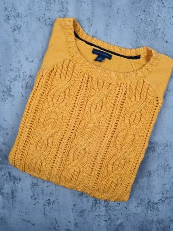 Pull court tressé col rond jaune Tommy Hilfiger – Taille M Femme (mesures en photos)
