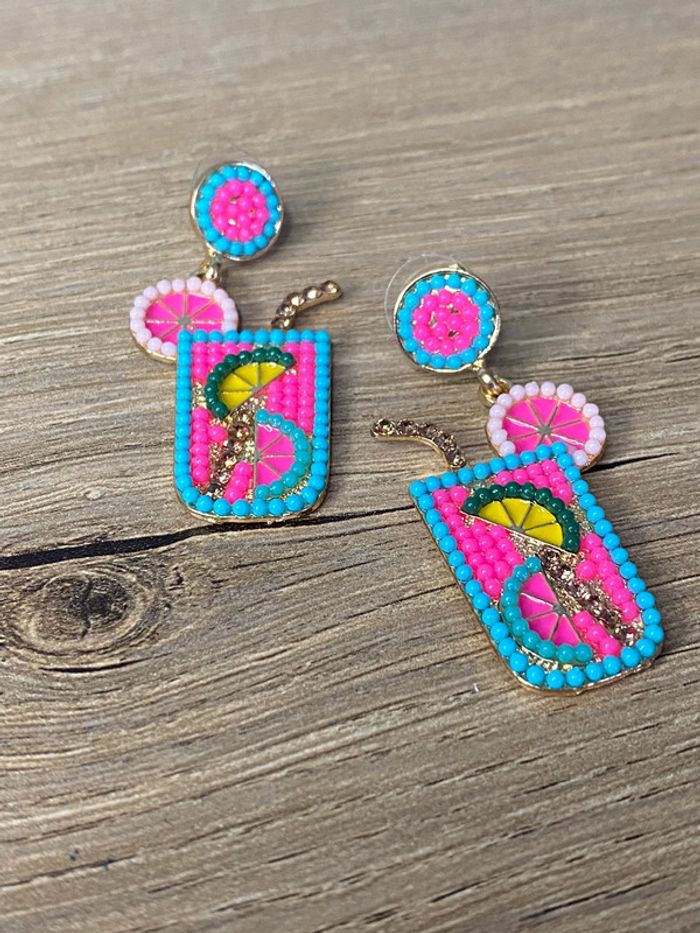 Paire de boucles d oreilles cocktail acier perlé tendances - photo numéro 4